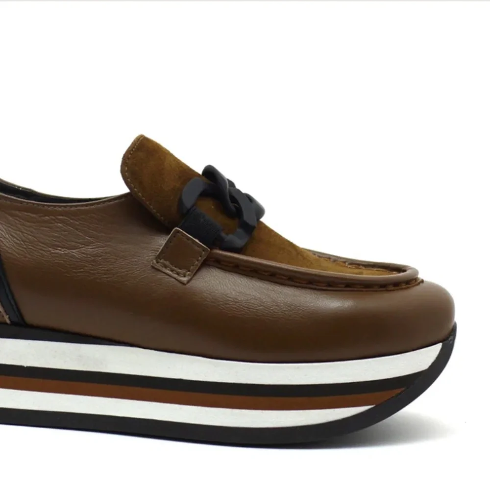 Brown Leather Wedge Loafers - Picture 1 of 7
